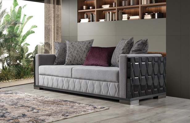 Luxus Sofa Dreisitzer 3 Sitz Sofas Grau Wohnzimmer Couch Stoff Design