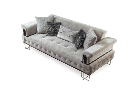 Luxus Garnitur Sofagarnitur 3+3+1Sitz Sofa Sofas Sessel Holz mit Metall