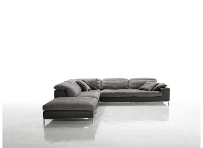 Современный мягкий угловой диван L формы темно-серого оттенка