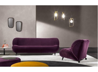 Роскошный современный дизайнерский 3-местный диван бордового оттенка и кресло
