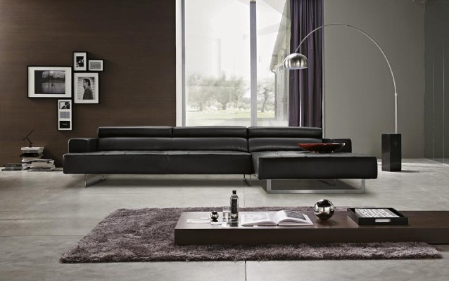 Modern Leather Corner sofa L-shape for Living room Black Color