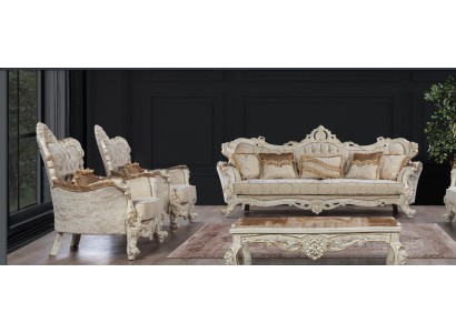 Sofa Sofas Sessel Sitz Sofagarnitur 3+1+1 Sitzer Garnitur Set Stoff Barock Stil