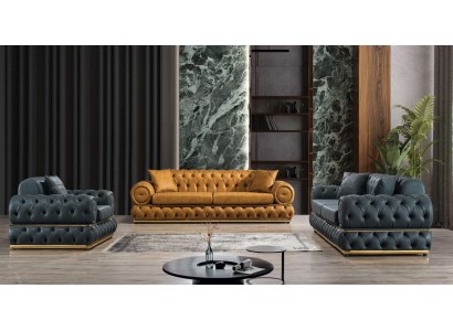 Sofagarnitur 3+3+1 Sitzer Garnitur Sofa Sessel Sofas Leder Luxus Chesterfield