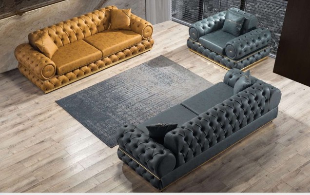 Sofagarnitur 3+3+1 Sitzer Garnitur Sofa Sessel Sofas Leder Luxus Chesterfield