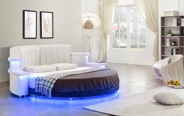 Rund Bett Möbel Polster Betten Schlafzimmer Möbel Lederbett LED