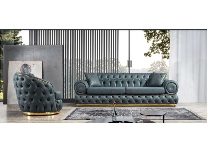 Sofagarnitur 3+1 Sitzer Garnitur Sofa Sofas Leder Sessel Luxus Chesterfield