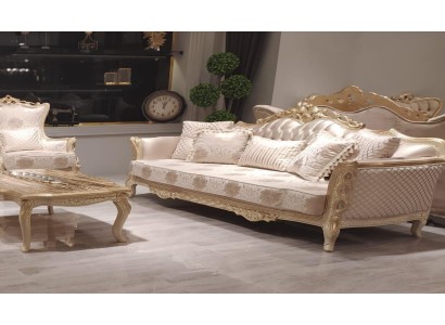 Klassischer Dreisitzer Sofa 3 Sitz Sofas Couch Stoff Stil Barock Möbel Rokoko