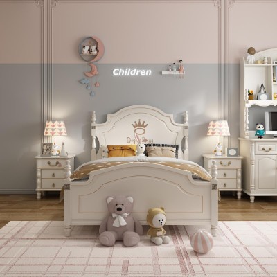 Бесподобная кровать для детской комнаты выполненная в шикарном кремовом цвете