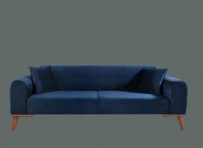 Elegante Blaue Dreisitzer Couch Sofa Wohnzimmer Sitzmöbel Samt