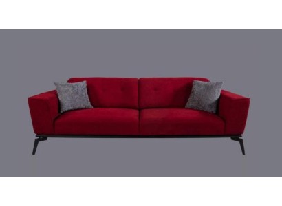 Великолепный диван на три места из яркой красной ткани и нержавеющей стали
