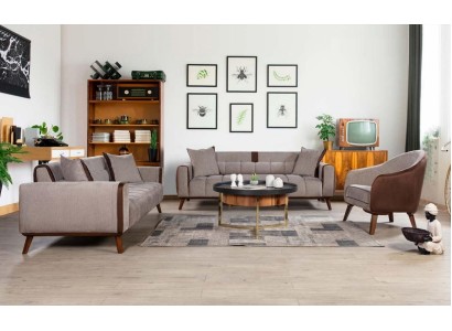 Отличный диванный гарнитур 3+3+1 из качественного материала в коричневых и серых цветах
