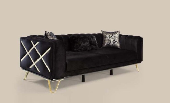 Sofa set Black Sofa 3+3+1 Seater Armchair Elegant Metal Velvet