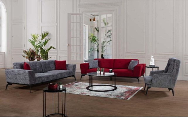 Великолепный диванный гарнитур 3+3+1 в ярких цветах красного и серого
