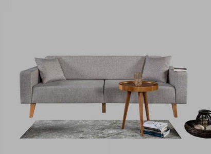 Wohnzimmer Couch Dreisitzer Sofa 3 Sitz Polster Textil Grau Möbel