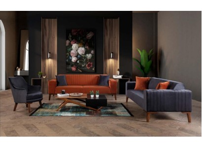 Великолепный диванный гарнитур 3+3+1 в богатых оттенках оранжевого и чёрного