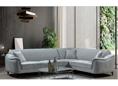 Stoff Ecksofa L-Form Sofa Polster Textil Eckgarnitur Samt Grau 310x240