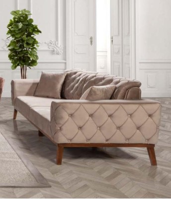 Sofagarnitur Sofa 3+3+1 Sitz Braun Sessel Stoff Chesterfield Samt