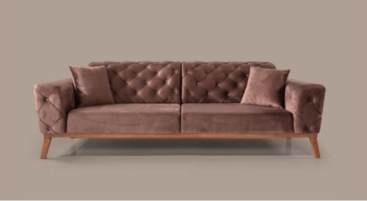 Sofagarnitur Sofa 3+3+1 Sitz Braun Sessel Stoff Chesterfield Samt