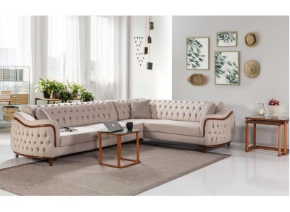 Великолепно-украшенный диван Честерфилд бежевого цвета