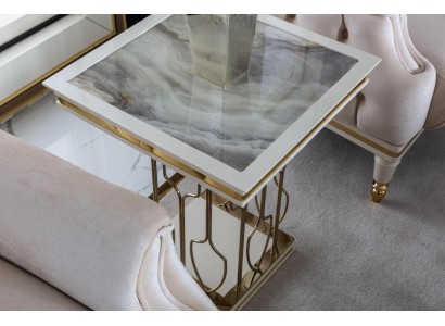 Роскошный белый боковой столик для гостиной с элементами стали