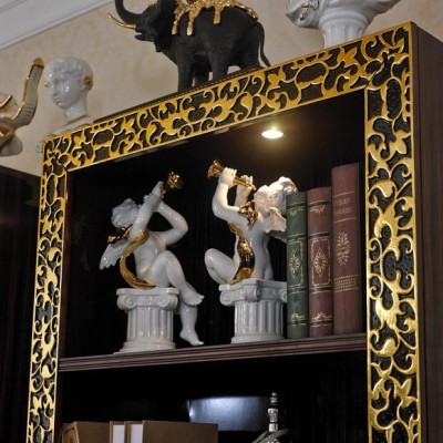 Великолепный книжный шкаф в чёрных и золотых тонах из крепких материалов в ваш дом или офис