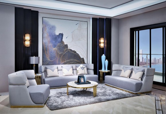  Роскошный серый с золотыми элементами гостиный гарнитур в стиле модерн 3+2+1 