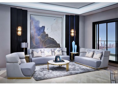  Роскошный серый с золотыми элементами гостиный гарнитур в стиле модерн 3+2+1 