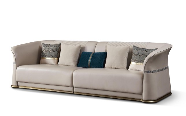 Light Beige Living Room Couch Set Luxurious 3+2 Seater Leather Sofa Set