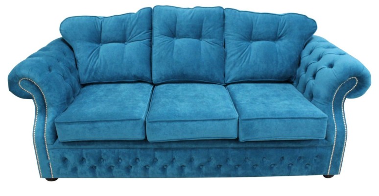 Blue e Chesterfield Fabric Upholstery Three Seater Living room Couch Design