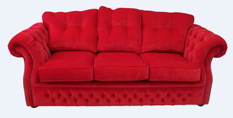 Red Chesterfield Fabric Upholstery Three Seater Living room Couch Design