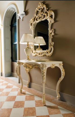 Classic r Mirror Dressing table Console Table Gold Wood Bedroom Furniture 2pcs