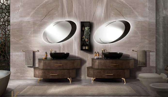 Design Bathroom Furniture Bathroom 2 pcs. Set Suite Chest of drawers Washbasin Black