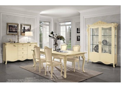 Vitrine Beige Schrank Esszimmer Bücherregal Möbel Massiv Holz Glasschrank Neu