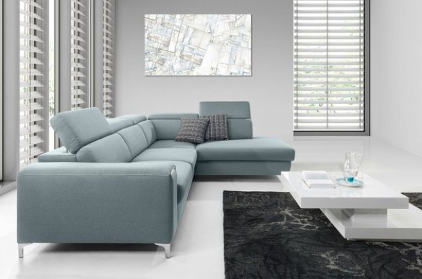 Дизайнерский комфортный мягкий угловой диван-кровать в изысканном голубом цвете для гостиной 
