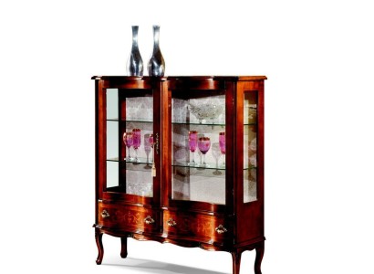 Designer Luxus Holz Vitrine Braun 2 Glas Türen 2 Schublade Italienische Möbel