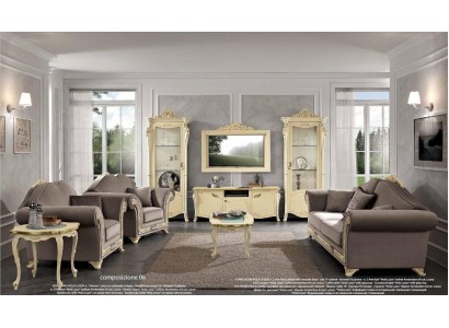 tv Schrank Holz rtv wohnwand Wohnzimmer Klassische Design Set 2tlg. Beige Neu