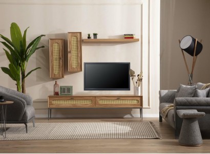 Lowboard TV cabinet wall cabinets Living room Wood Furniture Wall shelf Set 4 pcs.