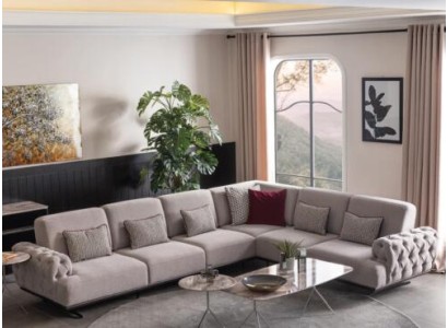 Ультра комфортный угловой диван в комплекте с двумя кофейными столиками в современном стиле