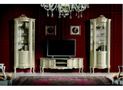 Дизайнерский итальянский роскошный набор из 3-х предметов тумба под TV с 2-мя витринами  в стиле Барокко