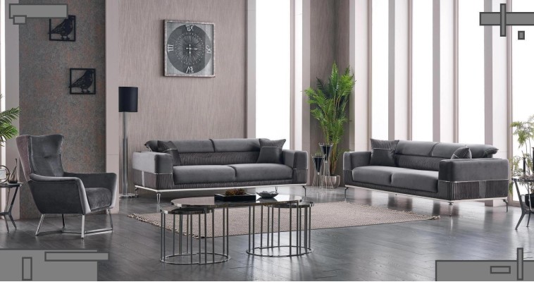 Luxus Sofagarnitur 331 Sitzer Wohnzimmer Set Grau Sofa Textil Möbel Neu