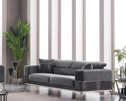 Luxus Sofagarnitur 331 Sitzer Wohnzimmer Set Grau Sofa Textil Möbel Neu