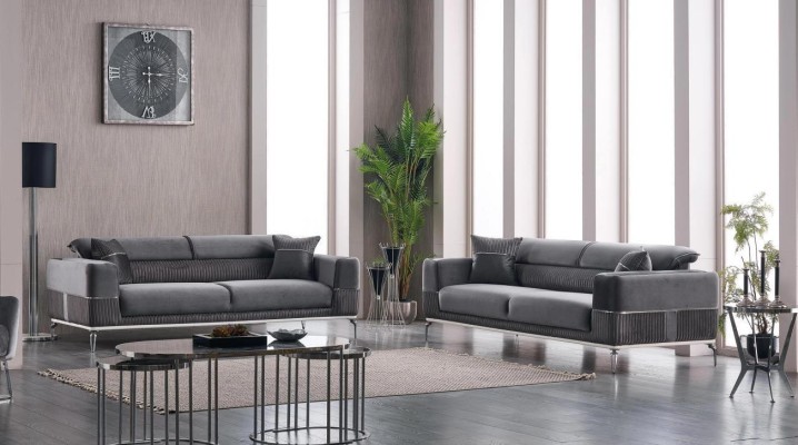 Graue Designer Couch Club Möbel Couchen 3+3 Sitzer Polster 230cm Sofas