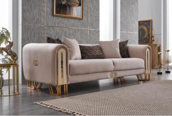 Luxury Sofa Couch Gold Metal Three Seater Couches Upholstery Three Seater Fabric