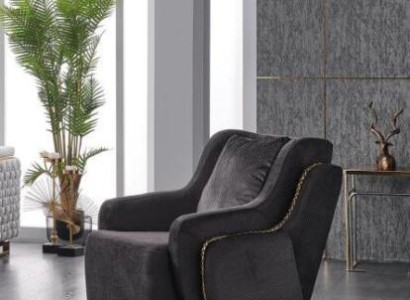 Relax Armchair Living room Black Seat Style Modern Textile Furniture Relax Club