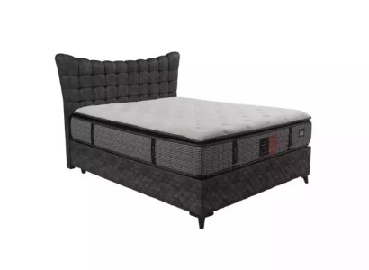 Bed Boxspring Beds Luxury Double bed incl. Mattress with Caro pattern gray