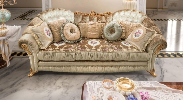 Baroque Rococo 3 Seater Couch Textile Sofa Couches Luxury Design Italian Furniture