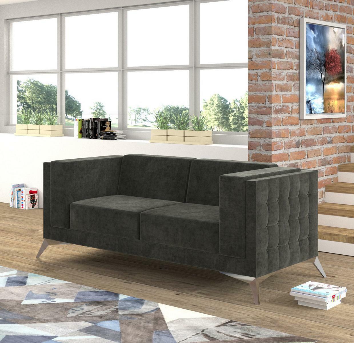 Beiger Dreisitzer Edelstahlmöbel Luxus Couche Sofas Design Wohnzimmermöbel